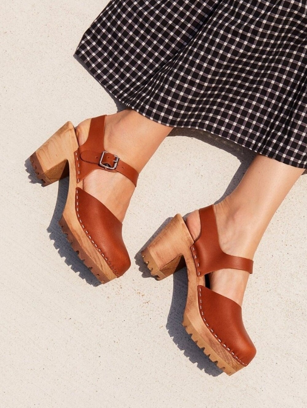 MIA Brown Leather Retro Abba Wooden Heeled Clogs